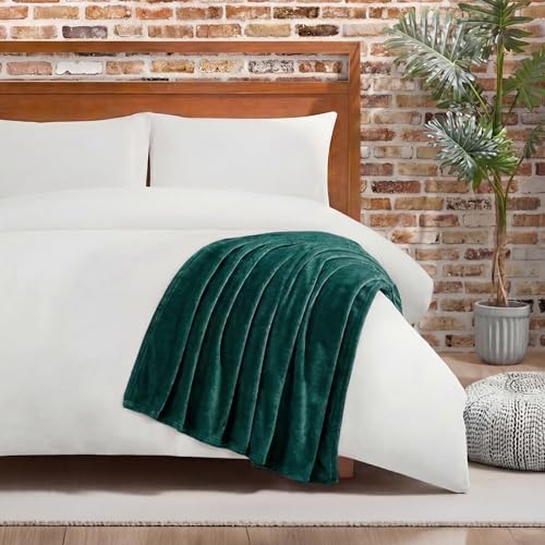 Lucky Brand Solid Plush Throw Blanket, 50"x70", Dark Green - Image 3