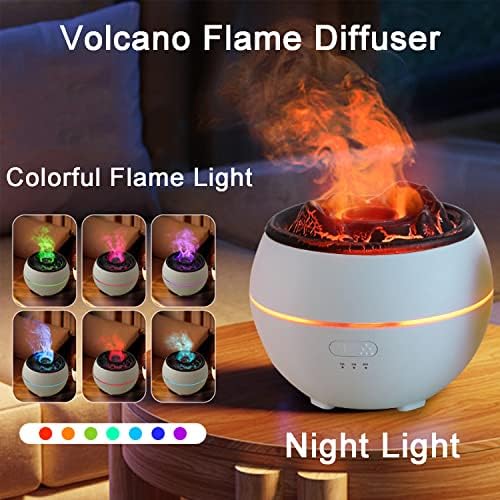 YALEDI Essential Oil Diffuser, Volcano Flame Fire Oil Diffuser, 360ml Ultrasonic Cool Mist Aromatherapy Humidifier, Scent Diffuser with 7 Colors Light, Timer & Auto Shut-Off for Home, Room (White) - Image 3