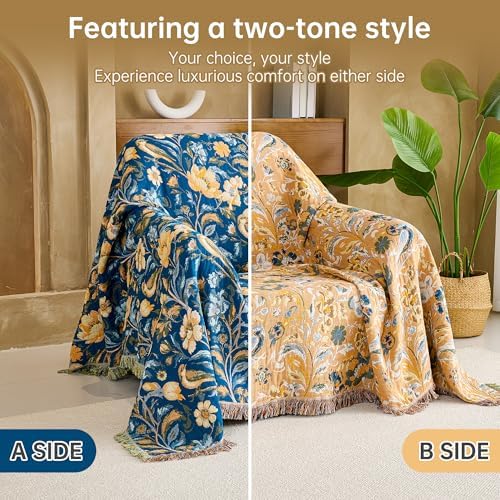 VANJOROY Boho Throw Blanket, 100% Organic Cotton Breathable Ultra Soft 60" x 80" Bed Quilt Blue Throw - All Season Bird Floral Rustic Farmhouse Decor Reversible Blanket for Couch Chair and Gift - Image 3