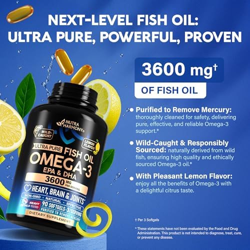 Omega 3 Fish Oil 3600 mg - Omega 3 Supplement for Men & Women - 90 Softgels - Image 4