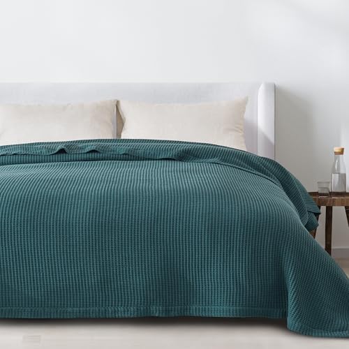 100% Cotton Blue Blanket Twin Size for Bed - Breathable and Soft, Waffle Weave for Summer Spring, 90x66 Inches (Peacock) - Image 6