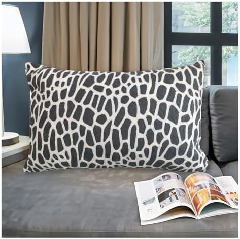 Throw Pillow Cover Giraffe Spots Animal Embroidered Cotton Canvas 1pc Decorative Lumbar Pillow Case Black Cushion Cover 12x20 inch 30x50cm - Image 3