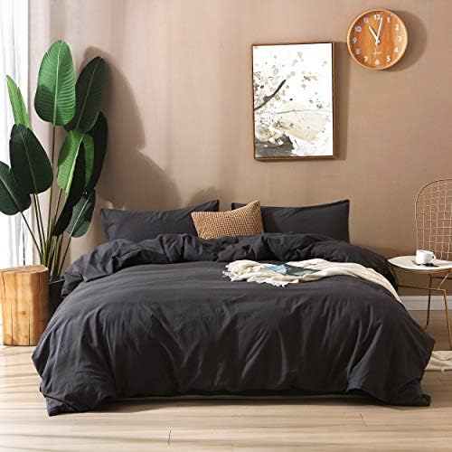 F.Y.Dreams 100% Washed Cotton Duvet Cover for Weighted Blanket 48x72 inches with 16 Ties, Zipper on Long Side/Black Grey/Just Duvet Cover - Image 6