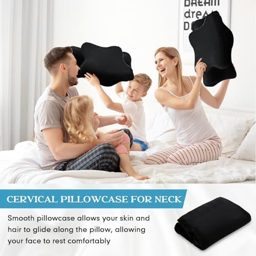 Hahafelt Cervical Neck Pillow Case Plush with Zipper, Black, Queen Size - Image 6
