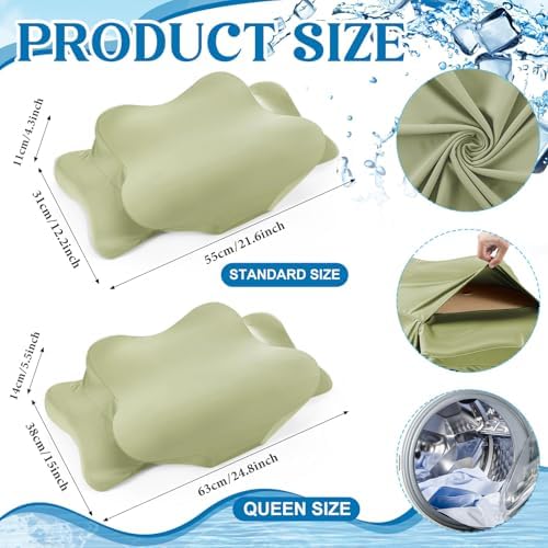 Hahafelt Cooling Cervical Pillowcase Cover with Envelope Closure (Only Pillow Case) Ergonomic Neck Pillowcase Smooth Soft Cool Pillow Cover for Side Back Stomach Sleepers (Sage Green,Queen Size) - Image 2