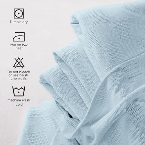 Utopia Bedding 100% Cotton Thermal Blanket Sky Blue Twin, 90x72 Inches - Image 6