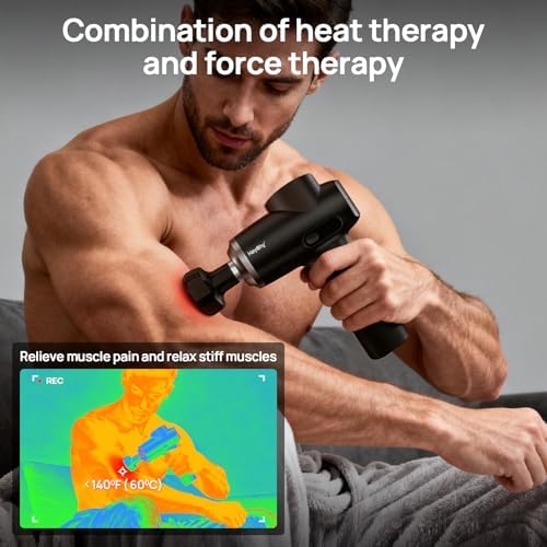 HEYCHY Massage Gun Deep Tissue, 6 Heads Muscle Massager Heat Therapy - Image 3