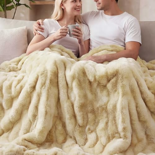 ORINOVA Light Tie-dye Yellow Twin Fuzzy Ultra Soft Bed Comfy Blanket 60x80 Cozy Faux Fur Throw Blanket for Living Room Thick Fluffy Furry Blanket Home Gifts 860 GSM by ORINOVA