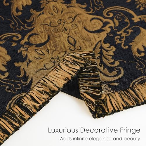 Loom and Mill Luxury Black Throw Blankets for Bed-Jacquard Damask, 52"x72" - Image 3