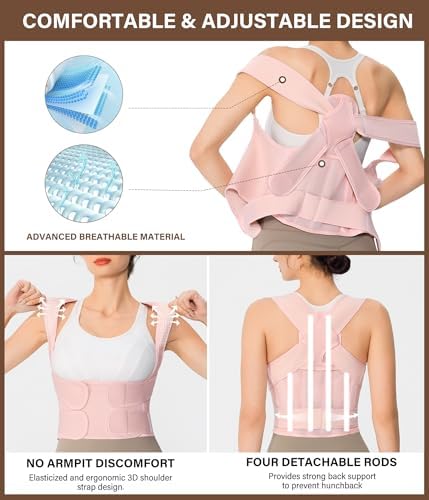 URSEXYLY Back Brace Posture Corrector for Women and Men, Breathable Shoulder Brace, Upper and Lower Back Pain Relief, Adjustable Full Back Support(Medium,Pink) - Image 4
