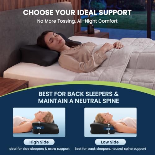 Sweetcrispy Queen Cervical Pillow for Neck and Shoulder - Ergonomic Memory Foam Pillows, Contour Side Sleeper for Adults, Cooling Orthopedic Neck Support for Back Stomach Sleepers, Black - Image 6