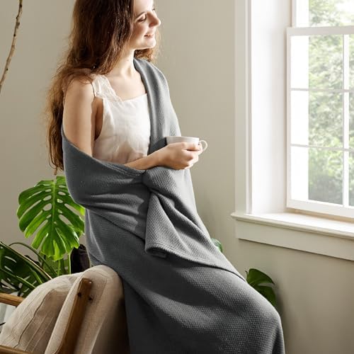 Bedsure 100% Cotton Blanket, Herringbone Weave, Twin-XL, Dark Grey - Image 4