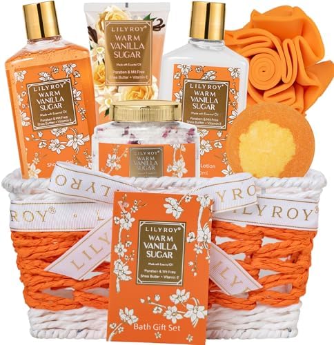 7Pcs Moisturizing Vanilla Spa Bath Gifts Set - Spa Gift Baskets for Women by LILYROY