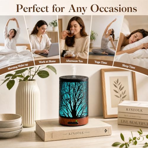 Oil Diffuser & Essential Oils Set - Oil Diffuser 150ml with 6 Essential Oils Set, Aromatherapy Cool Mist Oil Diffusers for Essential Oils, Auto Shut-Off，7 Colors Night Light,Gifts for Mom - Image 7