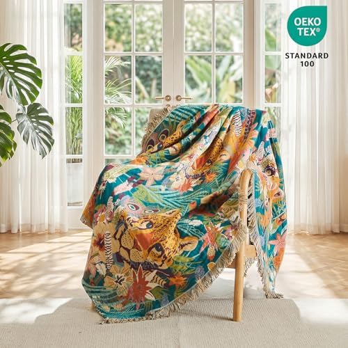 MSGKV Boho Throw Blanket 50"x60" Summer Cotton Leopard Animals Blanket - Image 2