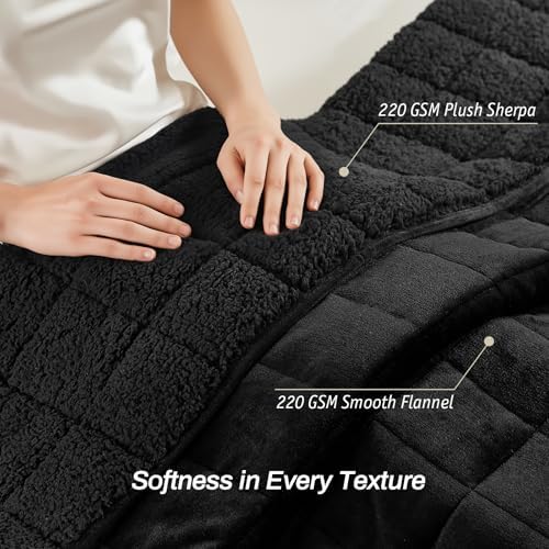 Sherpa Fleece Adult Weighted Blanket, 15 Pounds Dual Sided Soft Plush Blanket for Couch Bed Sofa, Heavy Thick Blankets with Glass Beads Great for Sleep, 48 x 72 inches, Black on Both Sides - Image 5