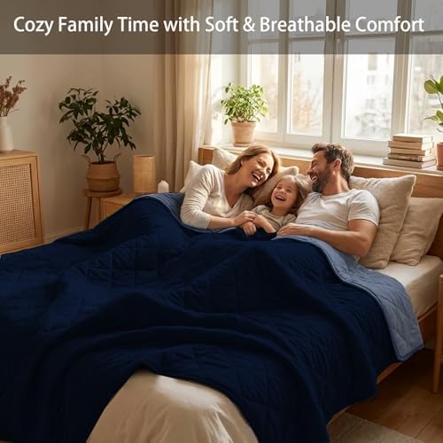 ZonLi 15lbs Weighted Blanket for Adults Sleeping, Double-Sided All Season Reversible 75D Cooling Mesh & Warm Ribbed Microfiber, 48"x72" Navy Blue Contrast Color, Machine Washable - Image 6