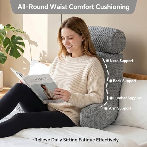 Reading Pillow for Bed with Adjustable Neck Support,XXL Gray Corduroy - Image 2