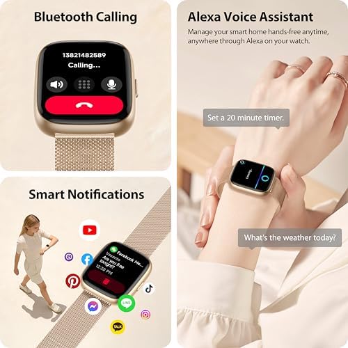 Smart Watch for Women with Alexa Built-in, 1.83" HD Touchscreen Fitness Tracker with Bluetooth Calls, Heart Rate/Sleep Monitor, 120+ Sports Fitness Watch, IP68 Waterproof Smartwatch for Android iOS - Image 2