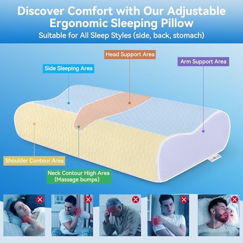 Cervical Neck Pillow King Size - Cooling Adjustable Sandwich Dynamic Memory Foam Pillows for Sleeping, Contour Pillow Ergonomic Orthopedic for Side, Back & Stomach Sleepers Soft, White - Image 2