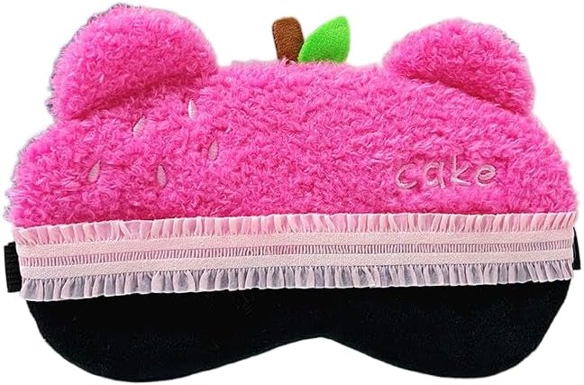 PERFECTSIGHT Sleep Eye Masks, Cute Bear Plush Sleep Eye Cover Lightweight Adjustable Eyeshade Faux Fur Mask Cover for Women Men Kids Sleep Travel Nap, Rose Pink Cake by PERFECTSIGHT