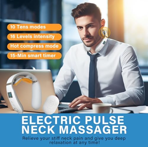 CURECURE Neck Massager for Pain Relief Deep Tissue, Electric Neck Massager with Heat and 10 Massage Patterns & 16 Intensity Steps, Compact and Travel-Friendly, Great for Comfort, White - Image 2