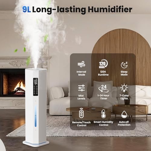 Home Humidifier for Large Room, 2.38Gal Top Fill Cool Mist,500ft² - Image 5