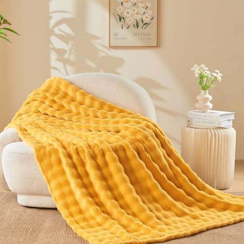 NEWCOSPLAY 3D Bubble Flannel Throw Blanket for Couch Yellow, 50"×60" - Image 6