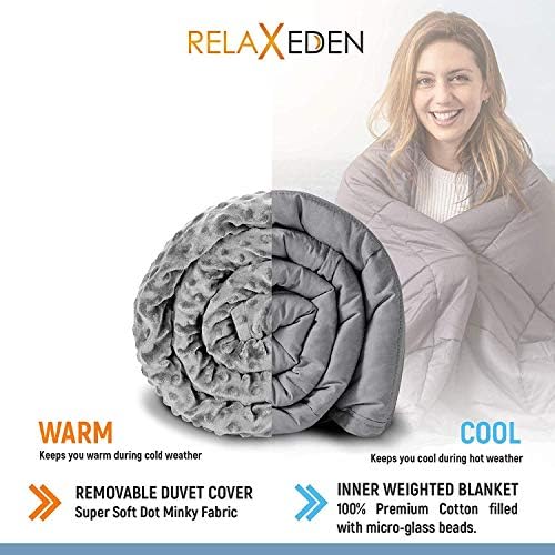 Adult Breatheable Cotton Weighted Blanket with Removable Navy Duvet Cover, 60 x 80 Inch, 15 Pounds, Made w/Polyester and Glass Beads, Grey - Image 2