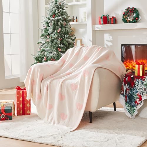 CozeCube Valentine's Day Love Heart Throw Blanket, Super Soft Romantic Fullfy Microfiber, Reversible Featival Blankets for Couch Bed Sofa, Warm Knit Christmas Decorative Gift Blankets, Pink 60"X80" - Image 2