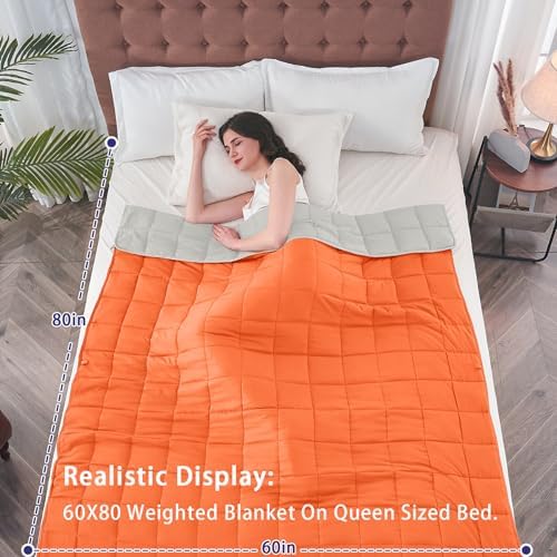 yescool Weighted Blanket for Adults (17 lbs, 60" x 80", Orange) Cooling Heavy Blanket for Sleeping Perfect for 110-130 lbs, Queen Size Breathable Blanket with Premium Glass Bead, Machine Washable - Image 2
