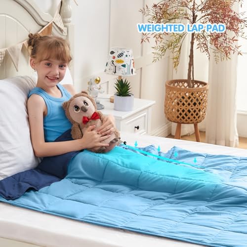 yescool Blue Weighted Blanket 7 Pounds Cooling Weighted Lap Blanket, Heavy Blankets for Sleeping, Weighted Throw Blanket Gifts for 60-80lbs, 40"x60" - Image 3