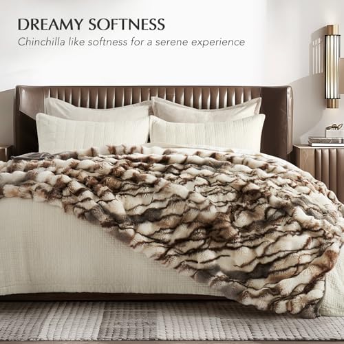 EverGrace Faux Rabbit Fur Bubble Throw Blanket, 60"x80", Beige & Gray - Image 6
