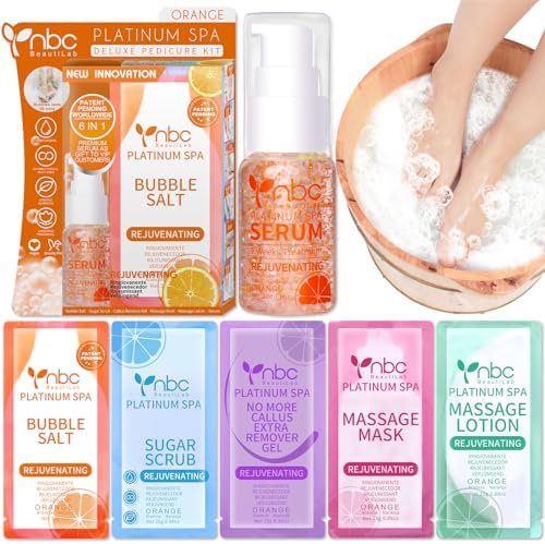 Pedicure Foot Soak Set - Upgraded 6 in 1 Foot Spa, Foot Bath Spa, Pedicure Kit for Tired & Dry Cracked Feet, Athletes Feet, Bad Odor, Softens Calluses (Orange) by nbcBeautiLab