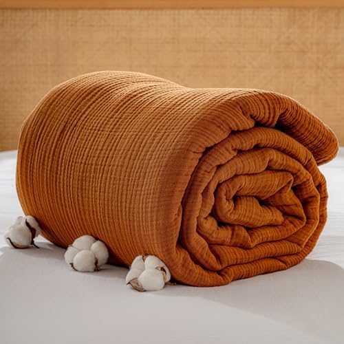 Muslin Blanket - Pure 100% Turkish Cotton Airy Soft Light Versatile Gauze Throw Blanket for Bed, Couch, Sofa (Cinnamon Brown, Twin XL Size (71" x 95" inch)) by RAYMETEKSTIL