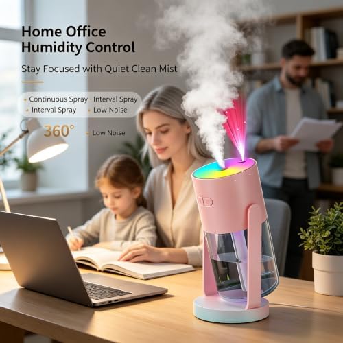 UEISODC Bedroom Humidifier, USB Mini Portable Humidifier with Ultrasonic Nano-Fine Mist, Auto Shut-Off, Rotatable Design, Quiet Operation, and Easy Refilling & Cleaning - Image 3