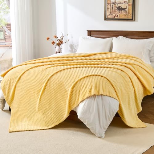 Bnuitland Light Yellow Fleece Throw Blanket 90"x90",300GSM Large Big Soft Cozy Warm Lightweight Stripe Pattern for Bed Sofa Home Decor,Suitable for Adults Family All Season - Image 6