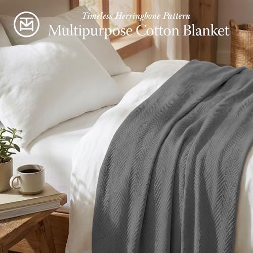 Threadmill Luxury 100% Cotton King Herringbone Blanket, Dark Grey - Image 2