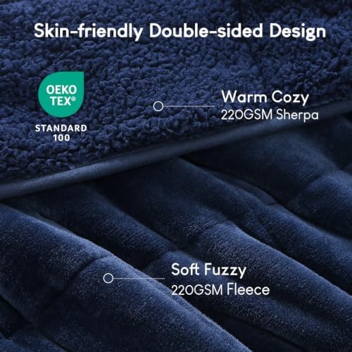 Cottonblue Weighted Blanket 20lbs 60x80 Inches, Navy Blue ​Sherpa Blanket Throw Sofa Bedding Heavy Blanket for Adults, Soft Cozy Fleece Blanket On Queen Bed, Plush Fleece Minky 20 lb Weighted Blanket - Image 3