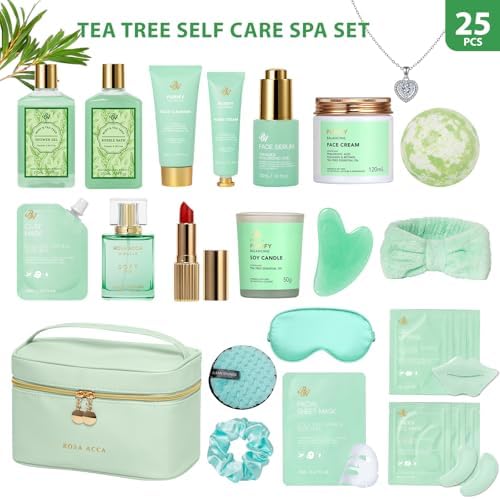 Mother's Day Gift, 25 Pcs Bath & Body Gift Basket Set for Women, Tea Tree Skin Care Set, Home Spa Gift Basket, Cosmetic Bag, Necklace, Christmas, Birthday, Anniversary, Wife, Mom - Image 2