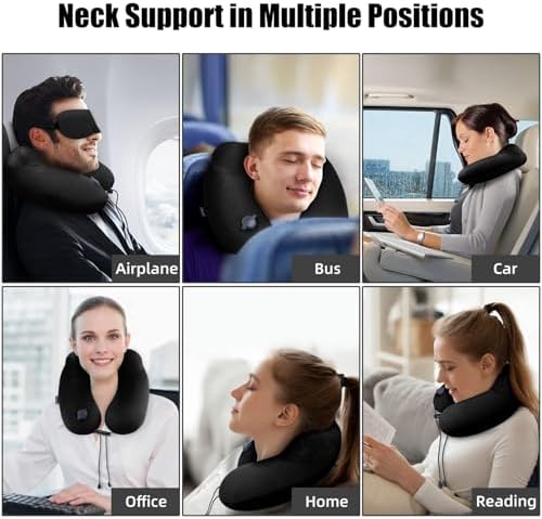 Inflatable Travel Neck Pillow for Airplanes, Super Soft Velvet Neck Support, Adjustable Firmness, Blow Up Plane Pillow for Long Flights, Road Trips, Travel Essentials with Eye Mask, Earplug - Image 6