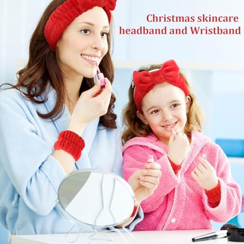 WHAVEL 6PCS Red Spa Headband and Wristbands Set, Valentine's Day Face Wash Headband Wrist Bands for Washing Face Makeup Skincare Hair Band Skin Care Accessories Tools - Image 4