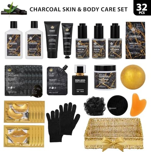 Gifts for Women & Men, 32 Charcoal Hydrating Bath & Body Gifts Basket Set - Image 2