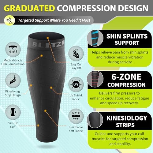 BLITZU Calf Compression Sleeves, 3 Pairs, Shin Splint Relief Running Socks - Image 3