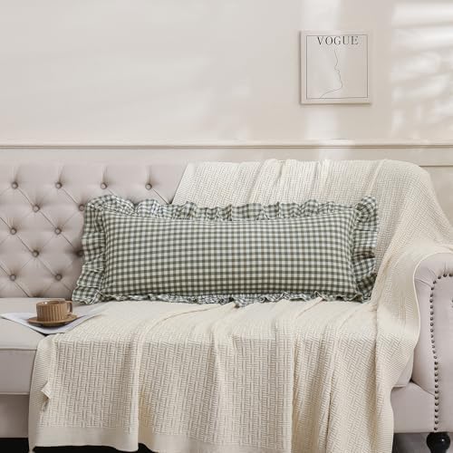 14x36 inches Sage Green Plaid Ruffle Lumbar Pillow Sham 1 Piece - Image 5
