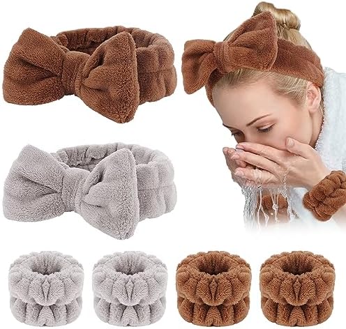 WHAVEL 6PCS Spa Headband and Wristbands Set, Face Wash Headband Wrist Bands for Washing Face Makeup Skincare Hair Band Skin Care Accessories Tools by Whavel