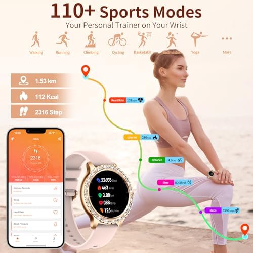 Smart Watches for Women(Make/Answer Call) with Diamond:1.32" Fitness Tracker Watch for HR/Blood Pressure/SpO2/Sleep Monitor,Digital Running Watches for Women Android/iOS,3 Strips - Image 6