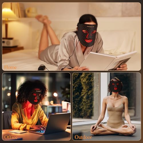 MEGELIN 7 Colors Led Light Therapy Facial Mask, Face Light Therapy Mask for Face, Reduce Wrinkles Smooth Skin, Infrared Light Skin Rejuvenation(Black) - Image 5