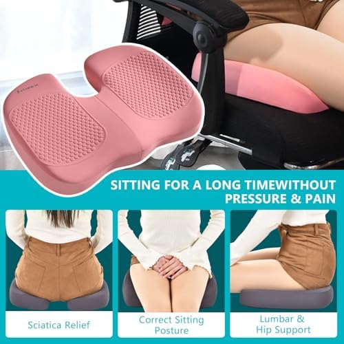 FLORICH 3 PCS Seat Cushion for Carseat Lumbar Support Pillow Car Neck Headrest Pillows Memory Foam Gel Memory Foam Massage Point Seat Pads Pressure Relief Back Cushion for Office Chair(Pink) - Image 3
