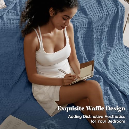 PHF Lightweight 100% Cotton Waffle Blanket for Bed, Twin XL, Denim Blue - Image 2